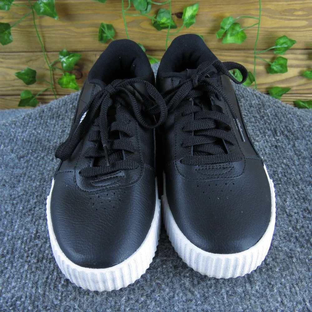 Puma Carina‎ Black White Leather Sneakers Women 7 Casual Comfort Shoes